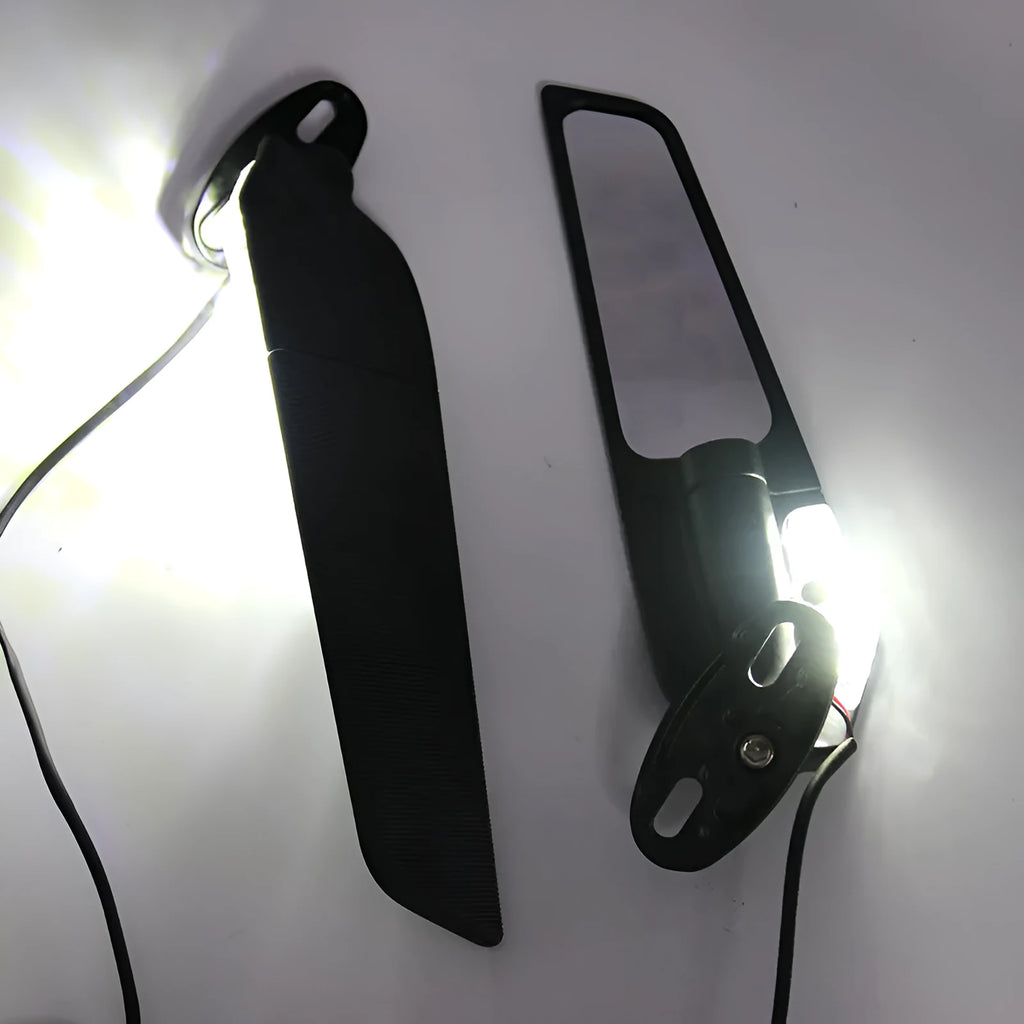 Pair of yellow aluminium motorcycle rearview mirrors with convex glass lenses on a 6mm thread mount.