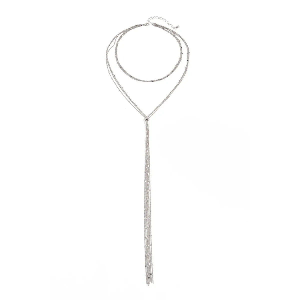 Women's Y-shaped tassel neck back chain in gold 7458 with copper geometric pendant and multi-layer chain