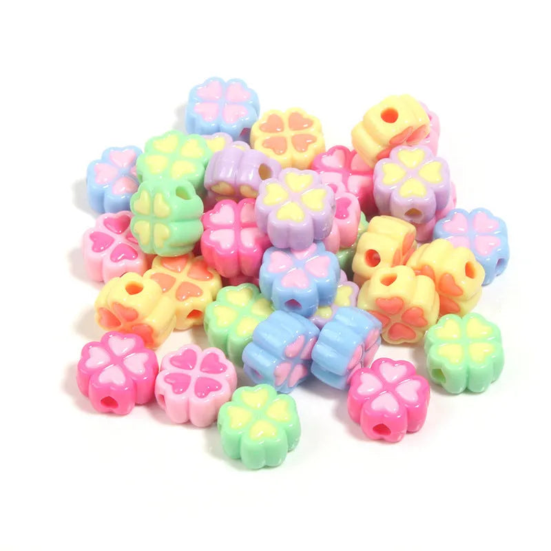 15mm acrylic love clover craft beads with frosted finish in various colours