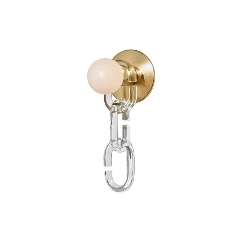 Glass ball wall lamp with hanging chain, iron body, LED light, 220V, black gold or chrome base options