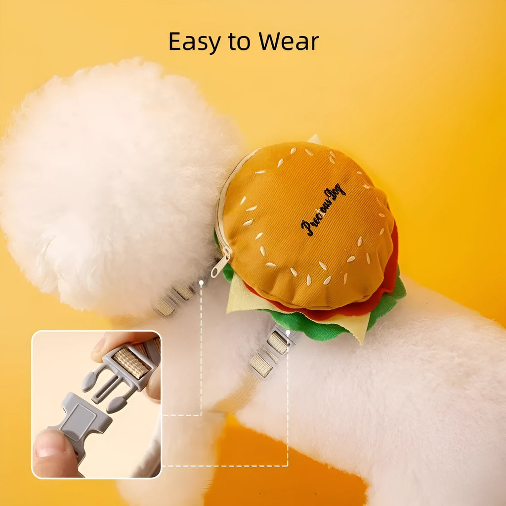 Cartoon hamburger design adjustable vest leash for dogs and cats with backpack