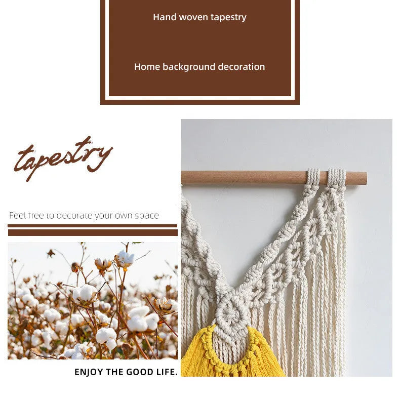 Hand-woven creamy white cotton tapestry wall hanging with rectangular shape measuring 120cm by 95cm