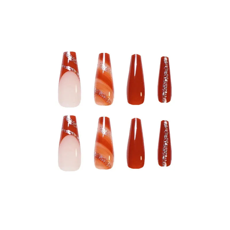 Maple leaf red press on nails 24 pieces long French tips smudge free manicure set JP1446