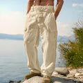 Men's cotton wide-leg casual trousers in solid colours with micro elastic waist