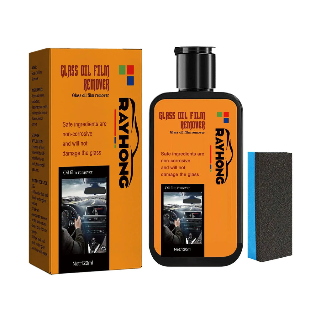 120ml glass oil film remover bottle and sponge for cleaning car window stains