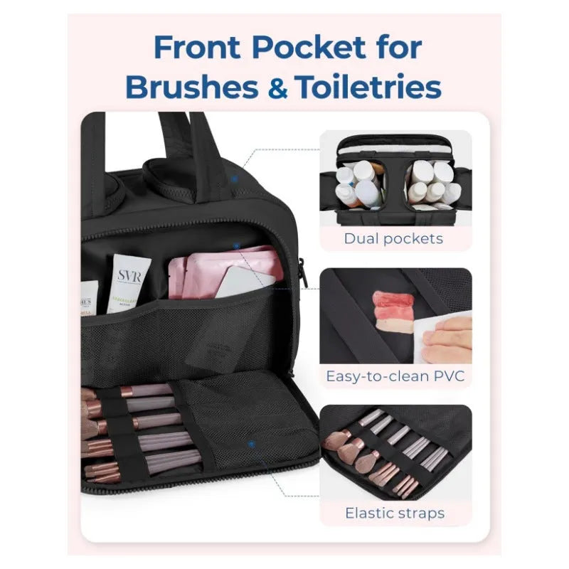 Large open travel toiletry bag in soft-touch polyester fabric, shown in a light blue colour.