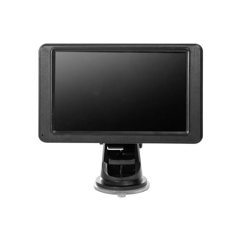 7-inch vehicle MP5 player with mounting bracket on black background