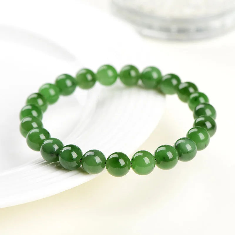Natural jasper ball bracelet with polished Hetian jade beads in multiple size options