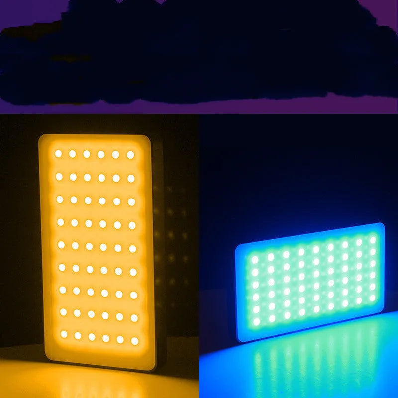 Portable LED RGB fill light in black, compact size 13.9cm, with adjustable brightness for indoor video