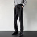 Men's straight leg loose fit trousers in apricot and black colours with polyester fabric