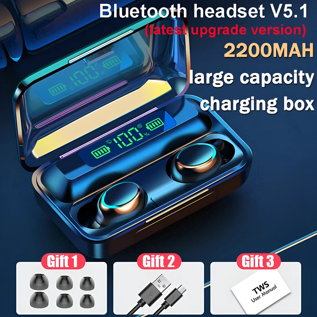 Mini wireless Bluetooth earbuds in black with earplug design for sports