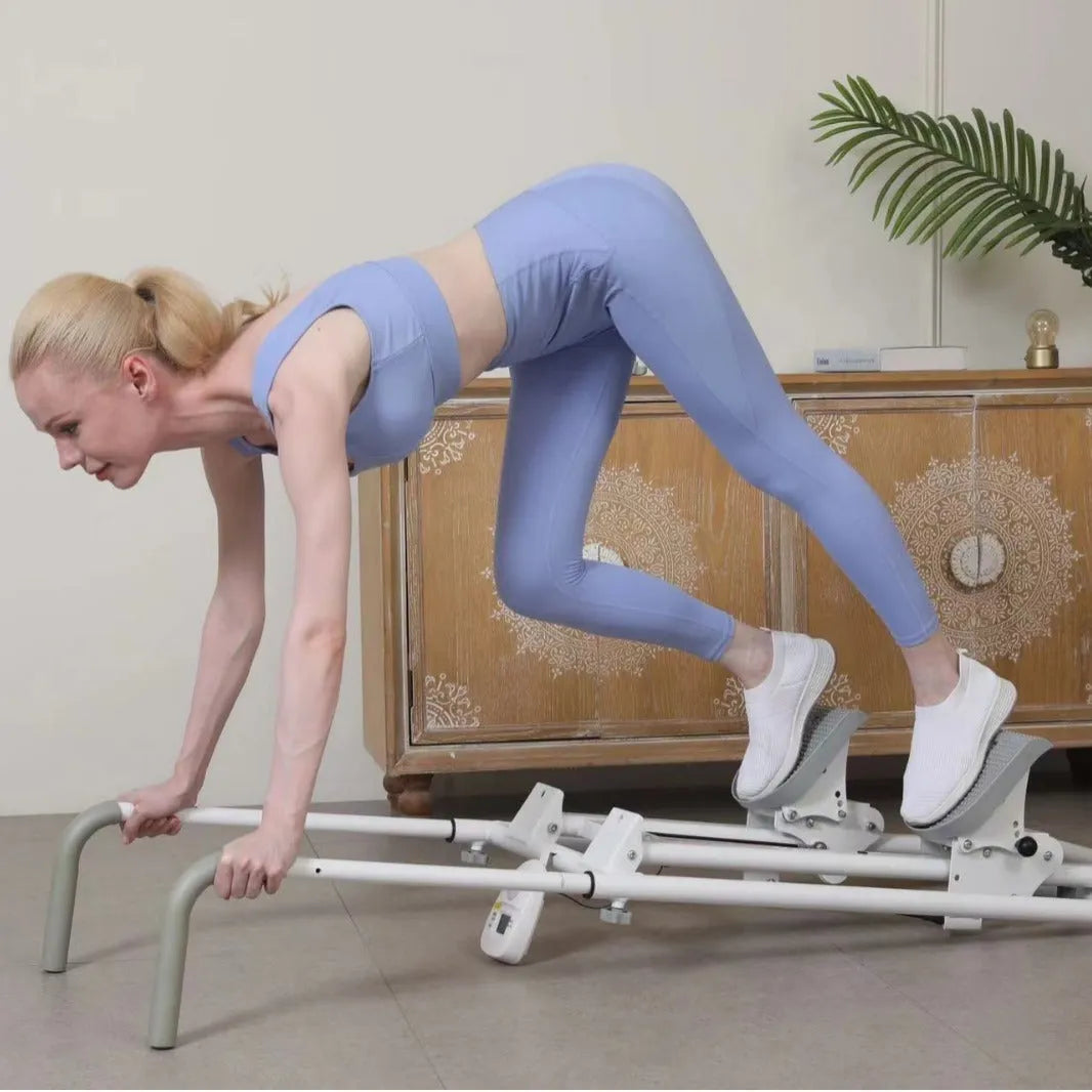 Starlight White foldable treadmill and indoor climbing frame fitness machine for home use.