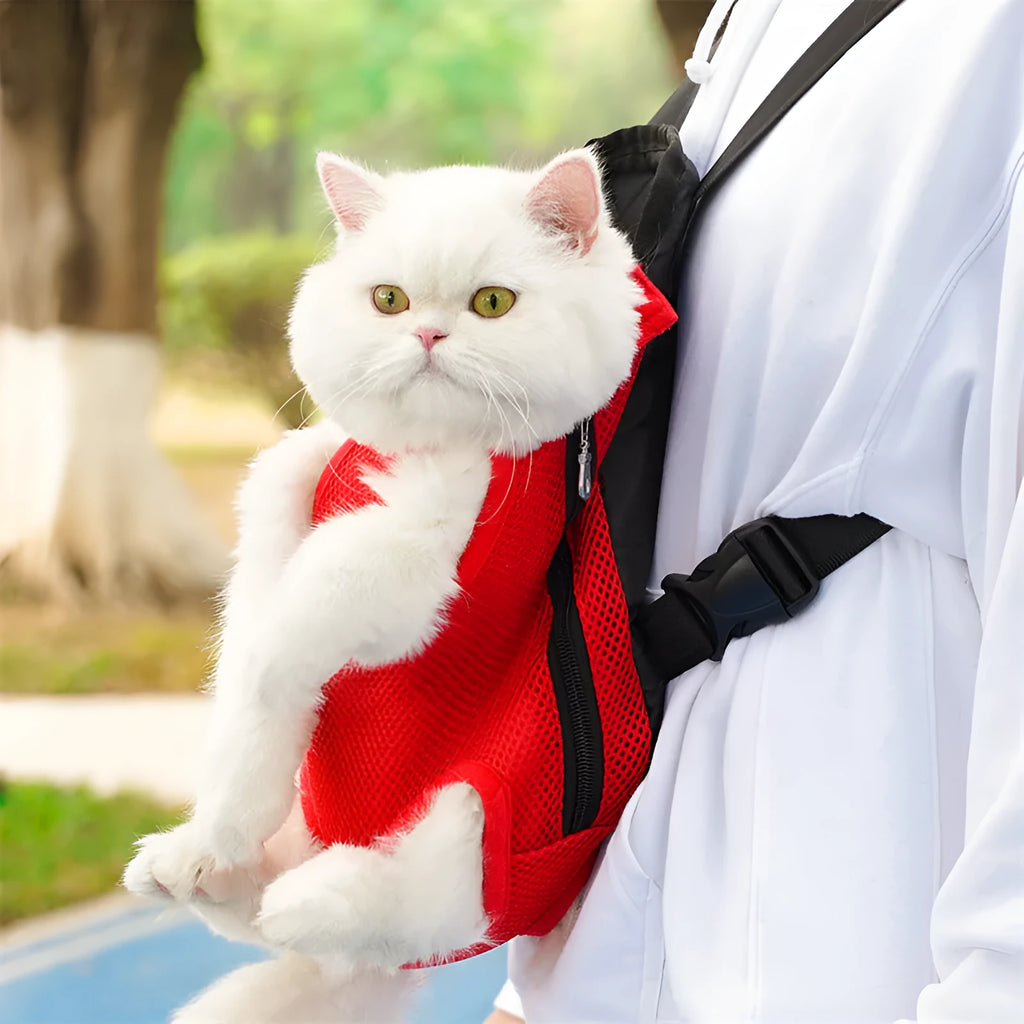 Mesh pet backpack for small and medium dogs and cats, polyester carrier with 25cm to 42cm back length