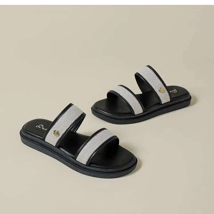 Women's vintage brown soft-bottom flip-flops with artificial PU upper