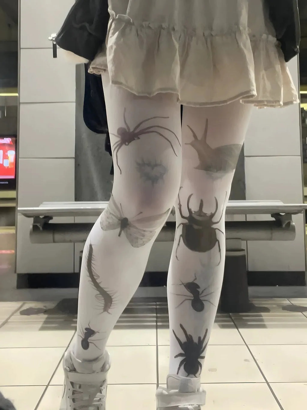 Printed sheer white pantyhose for women free size thin legwear