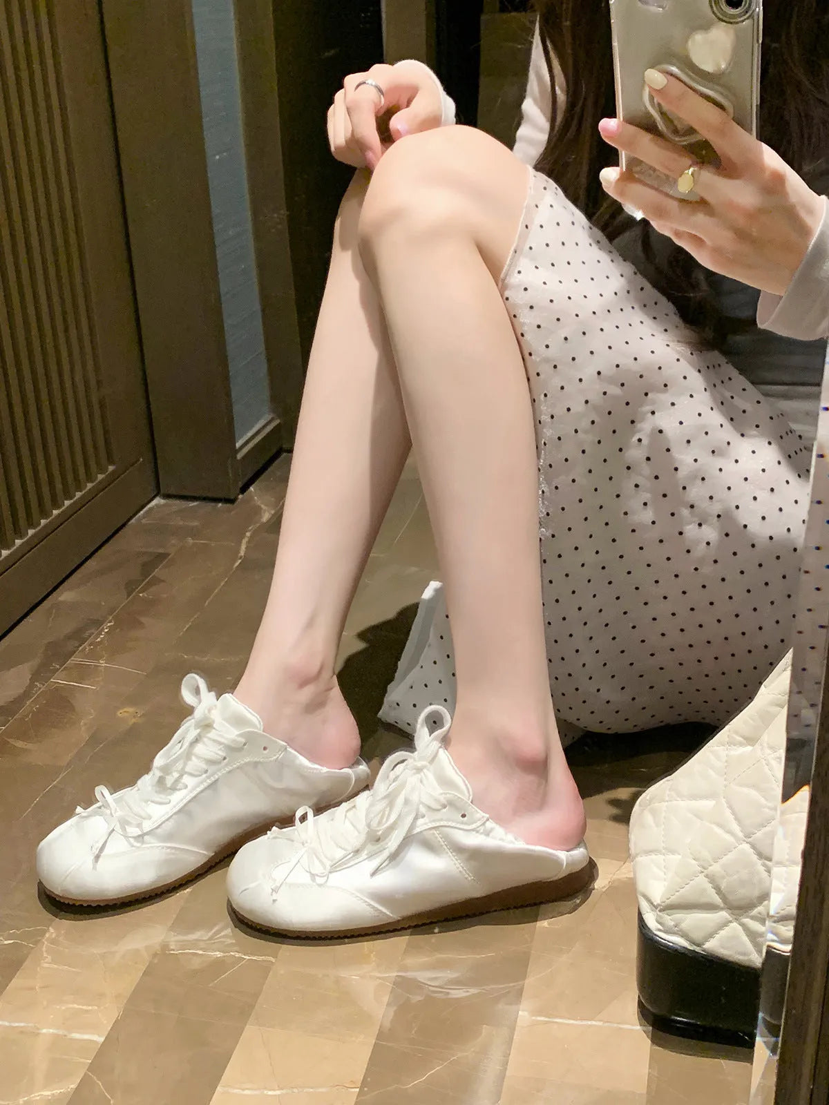 Women's ballet style satin sports board shoes with round toe and front lace-up in three colour options