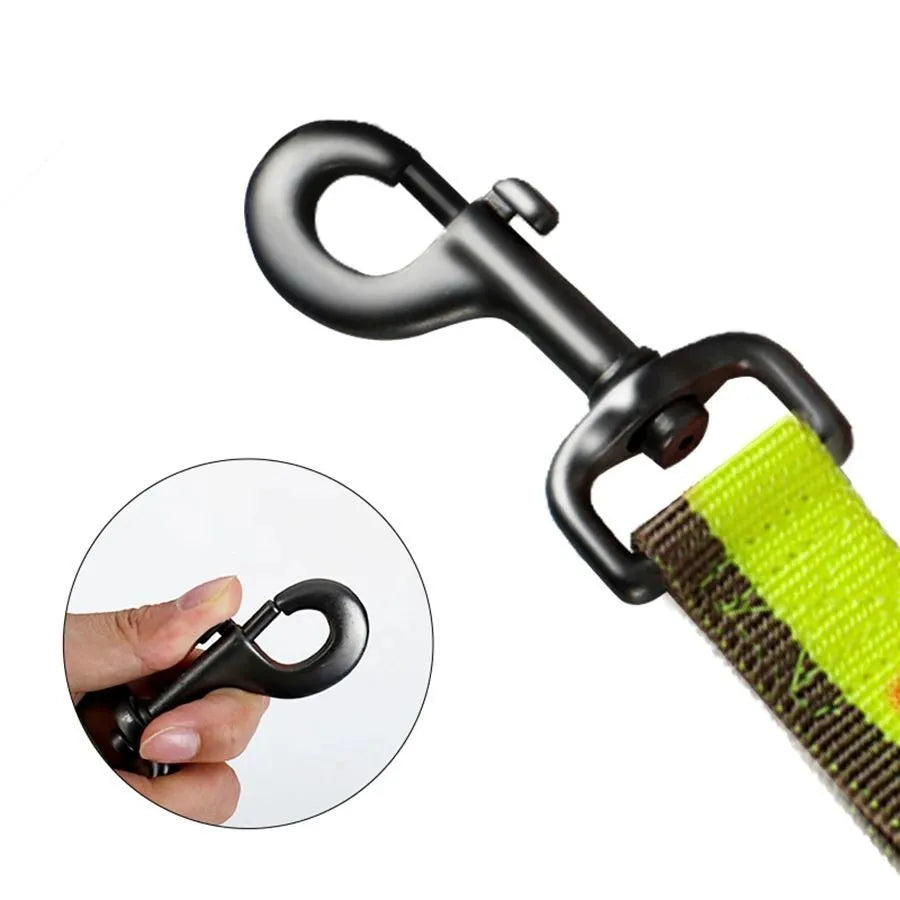 Green elastic dog training leash with metal clip for medium and large dogs