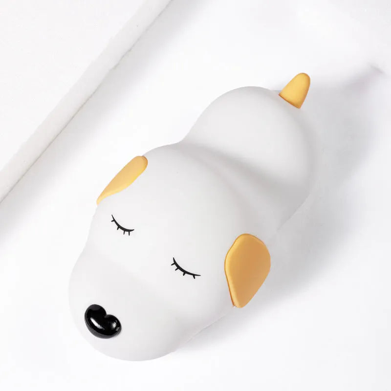Two-colour cartoon dog silicone night light with USB cable
