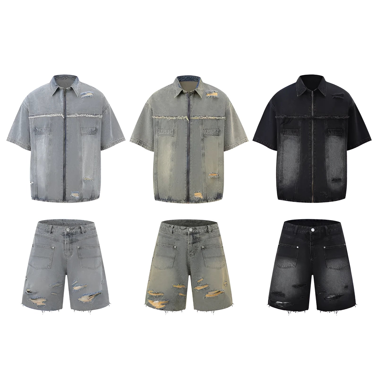 Denim overall suit matching set with short sleeve top and trousers in street style design