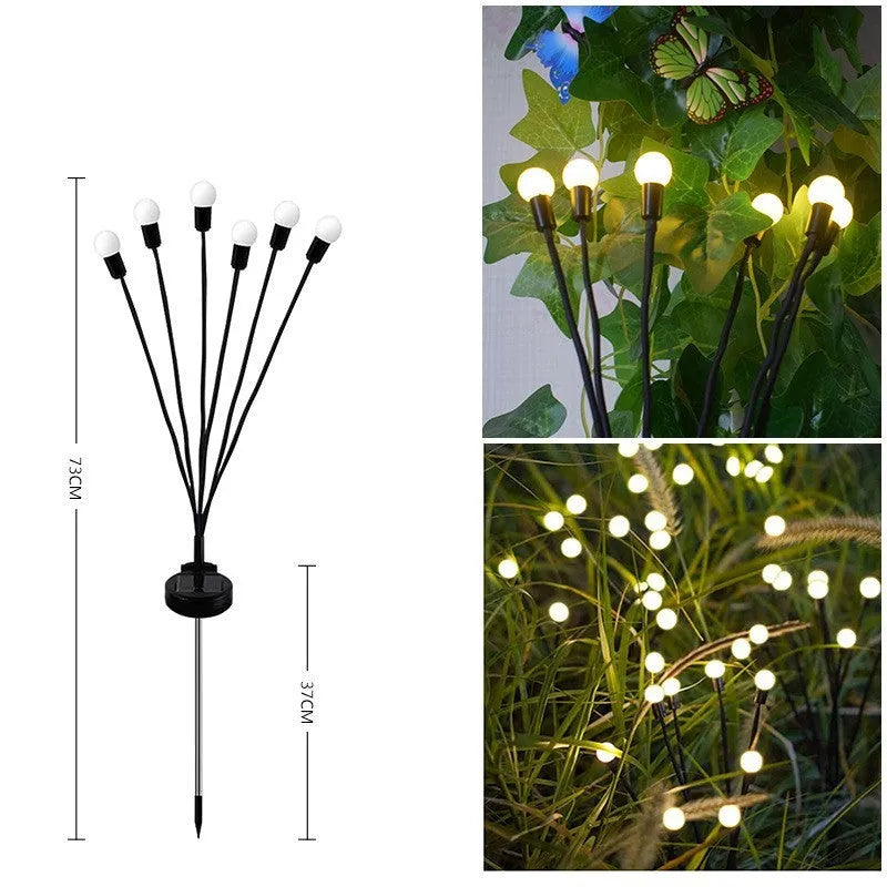 Solar-powered garden lamp with automatic light sensor and ground stake, showing warm white and coloured LED options.
