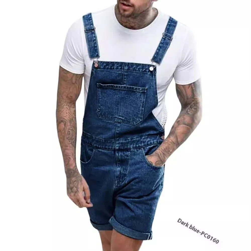 Youth denim suspender shorts with elastic waist and straight leg cut in black, blue, or grey colours