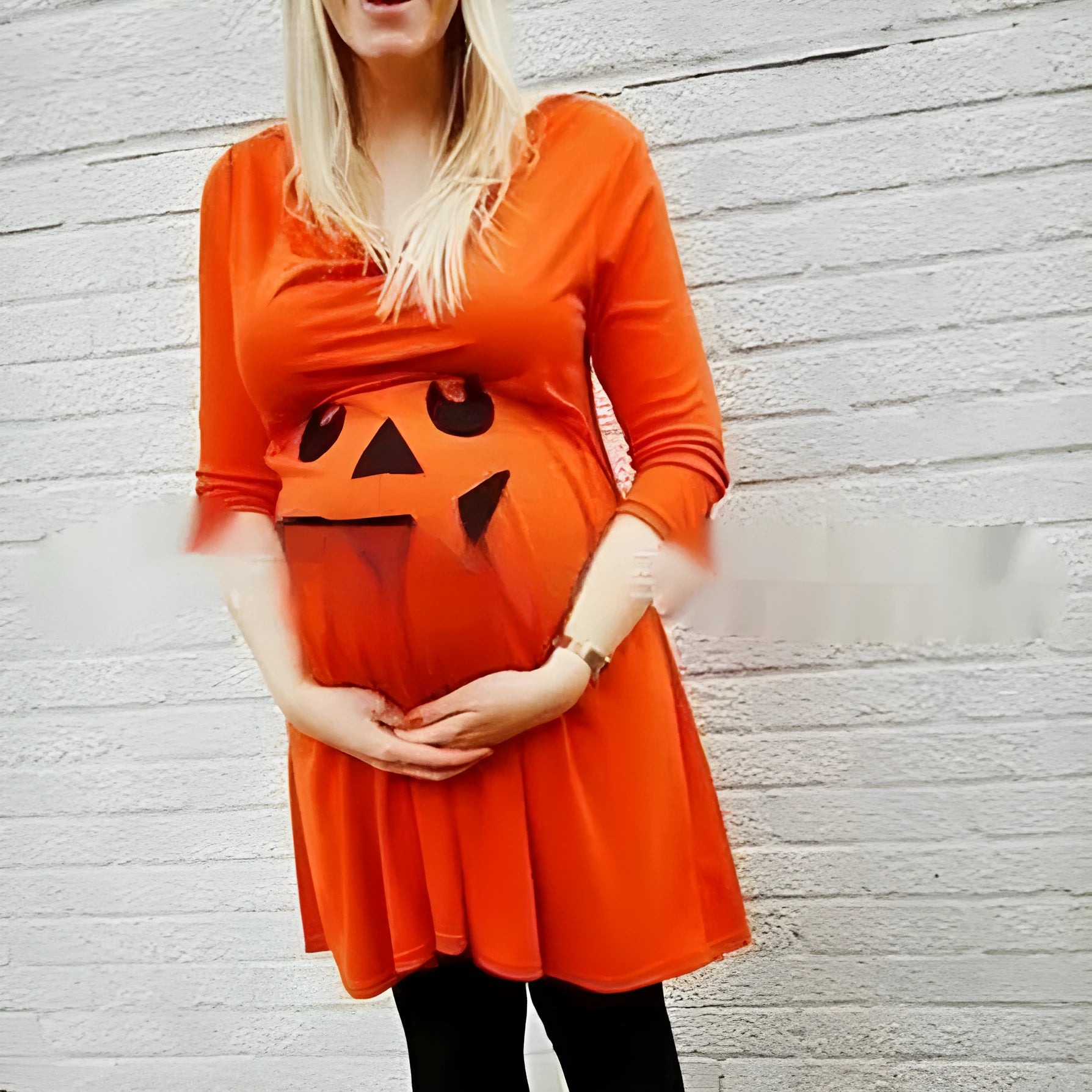 Orange cotton maternity dress on a hanger, sizes available from S to 5XL