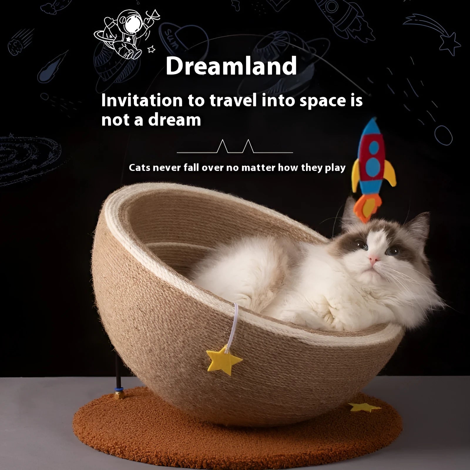 Large integrated cat scratching basin and nest with sisal scratching surface and flannel lining