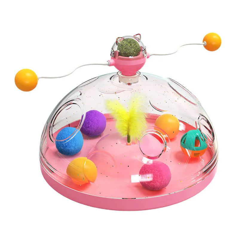 Meows Windmill multifunctional cat turntable toy with teaser sticks and catnip ball, 310 x 251 x 185mm