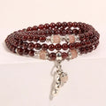 Wine red garnet crystal flower bracelet with bohemian ethnic styling for women