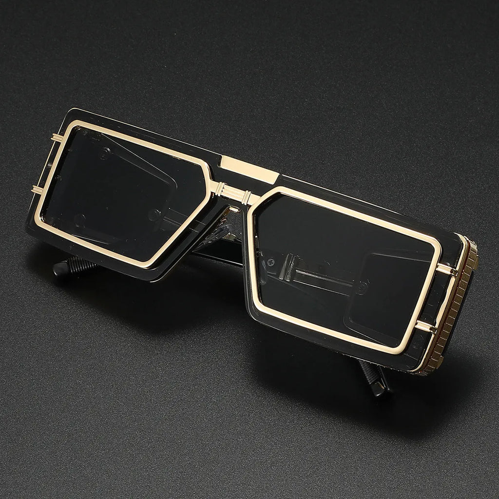 Future Technology high-end fashion sunglasses with gray PC lenses and gold metal full frame in literary retro style
