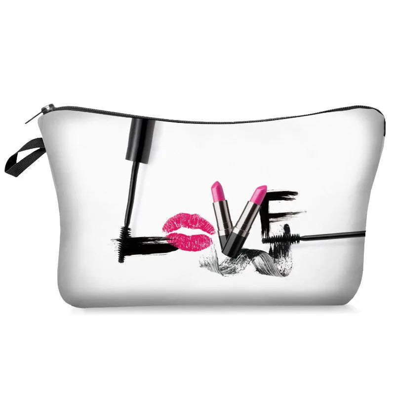 Digital print letter polyester make-up bag in dumpling shape with zipper closure, colour bpd41151