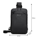 Men's Oxford cloth chest bag with zipper closure, embossed pattern, and car suture detailing in black 21x8x32cm