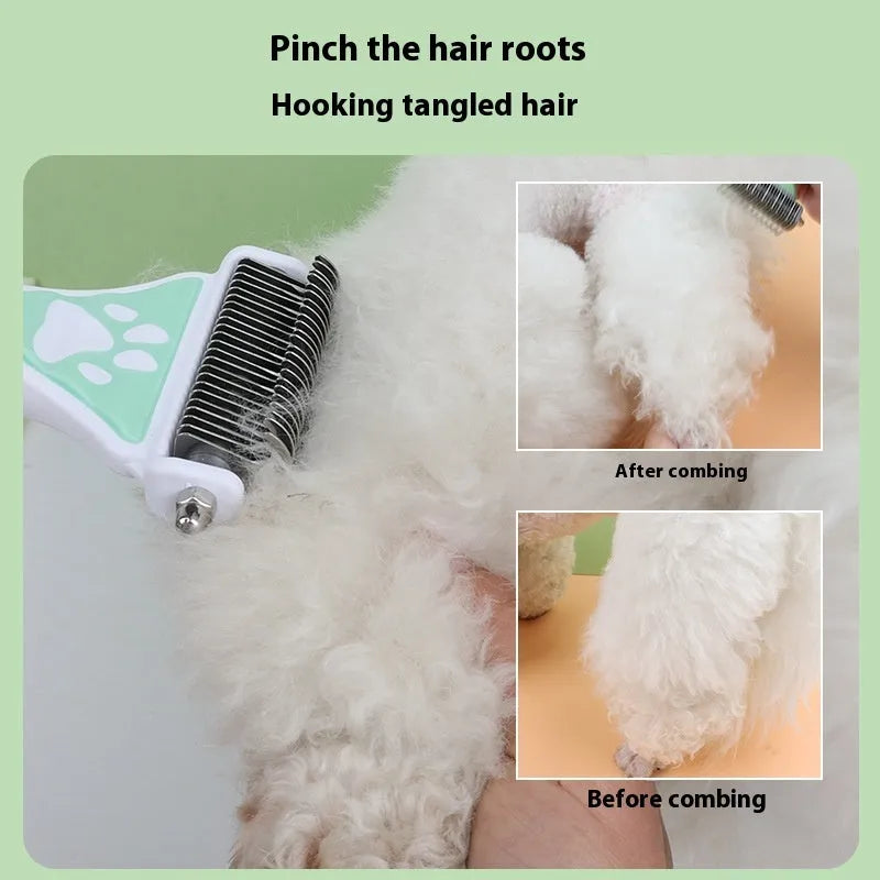 Pet grooming comb for knot untying float hair cleaning in green yellow plastic metal with comb x1