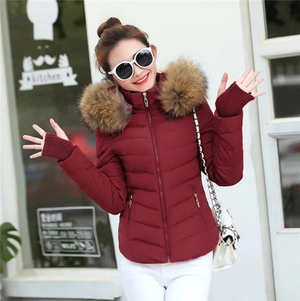 Women's winter parka jacket in black with cotton down fill and polyester fabric, ordinary length 50-65cm