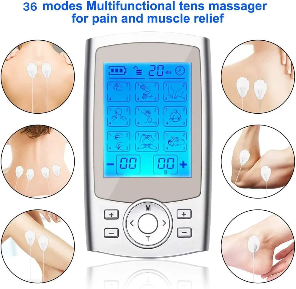 Charging Pulse USB rechargeable TENS EMS muscle stimulator with remote control in silver