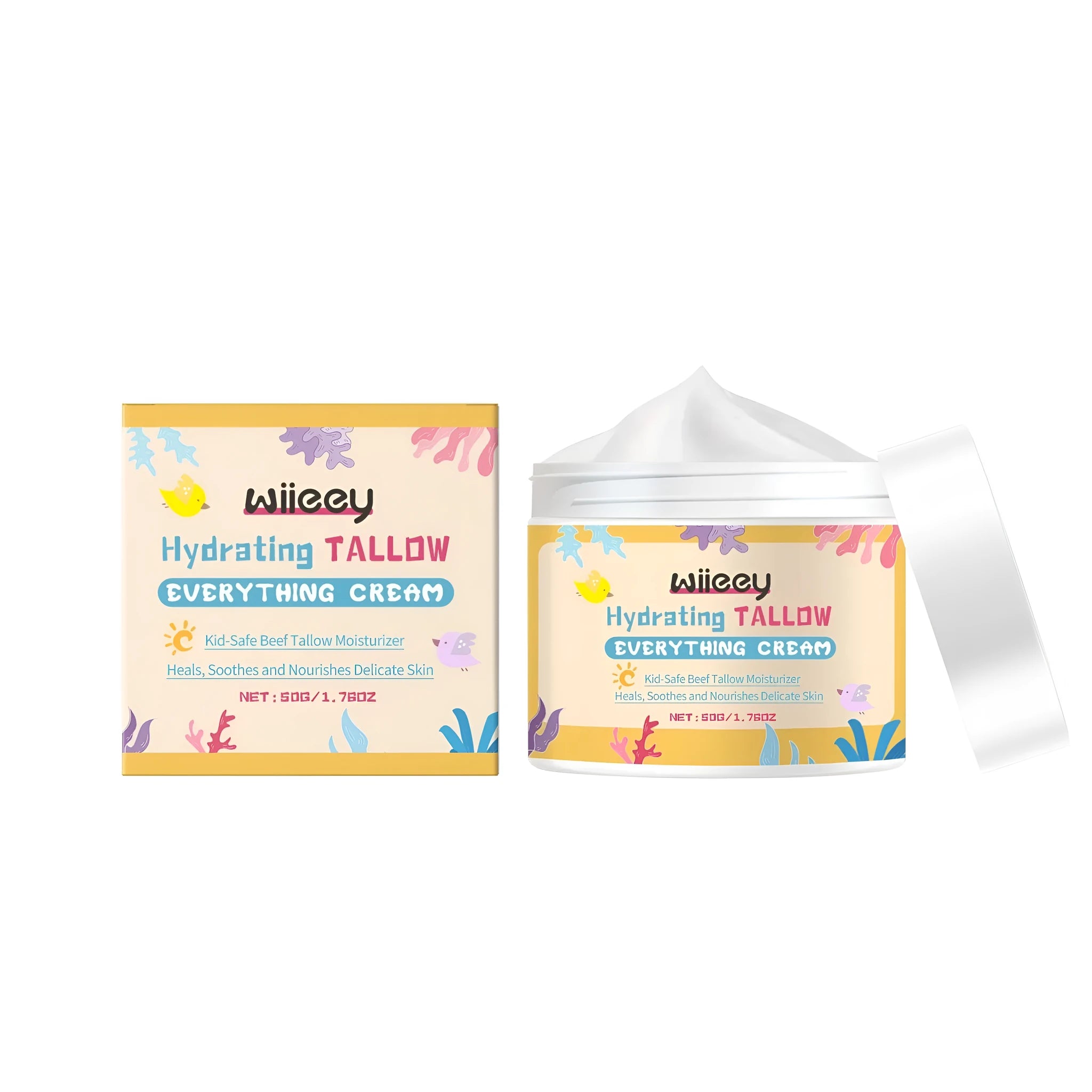 50g glass jar of hydrating tallow moisturising cream with shea butter