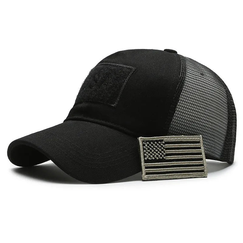 Tactical camouflage baseball cap with adjustable velcro strap and cotton dome crown