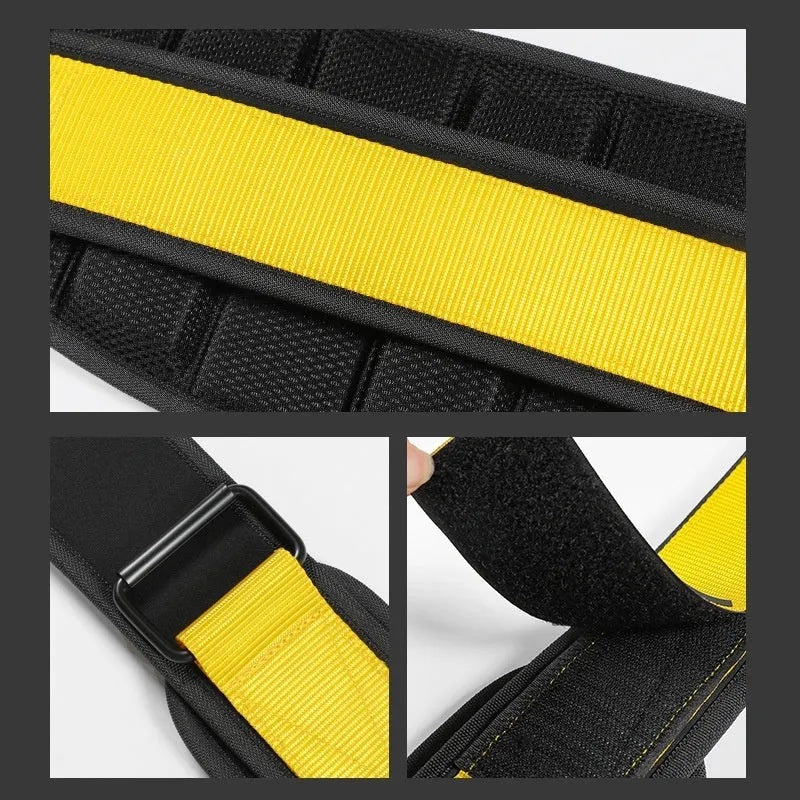 Adjustable fitness waist support belt in black for squatting and weightlifting training with L M XL sizing