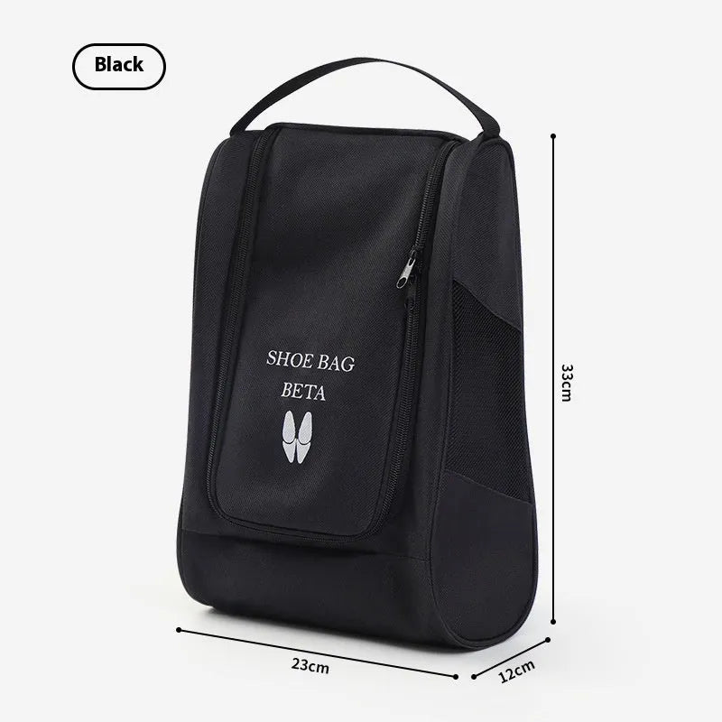Portable Oxford cloth shoe bag in black, blue or rose red with large capacity and optional half mesh breathable design