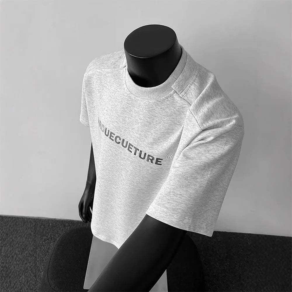 Men's cotton short sleeve T-shirt with printed letter pattern in loose fit pullover style