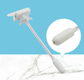 Electric beverage pumping device with a long silicone straw, shown with blue and white handle options.