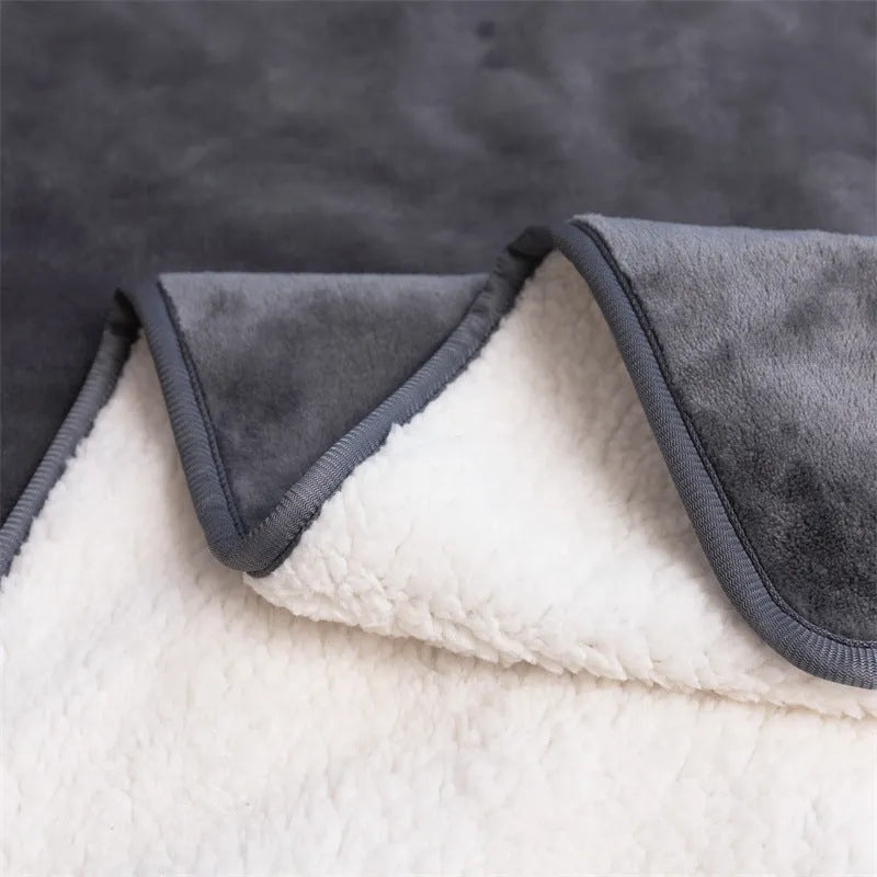 Gray lambswool pet waterproof blanket with cloth surface and waterproof backing