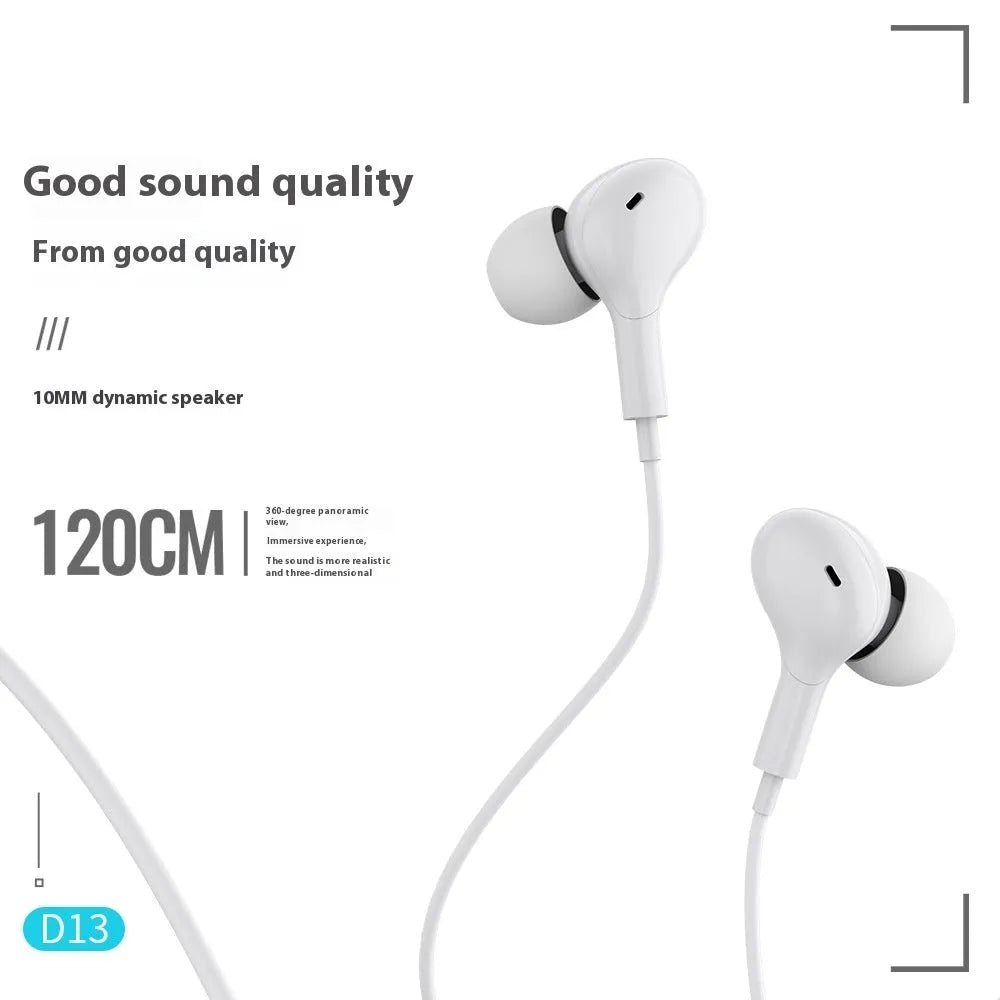 Black in-ear Type-C headphones with 1.2 metre cable on white background