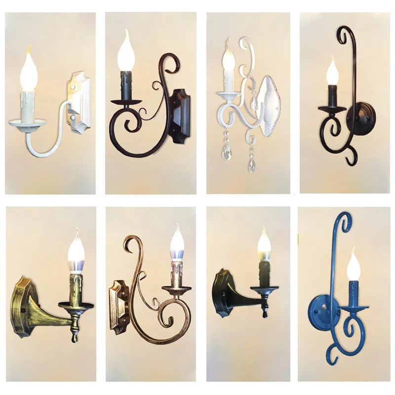 Black iron double-headed retro French wall lamp with European style