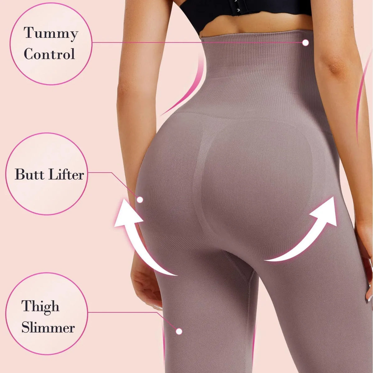 High waist cropped pants in nylon, slimming belly contracting, available in five colours and sizes S to XXL.