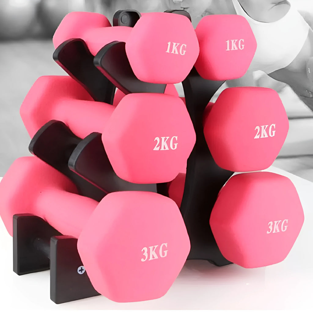 PVC dumbbell rack holder stand for home gym floor storage, available in five specifications.