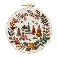 Embroidery kit with cotton linen fabric, 15cm imitation bamboo frame, Winter House colour cartoon anime pattern