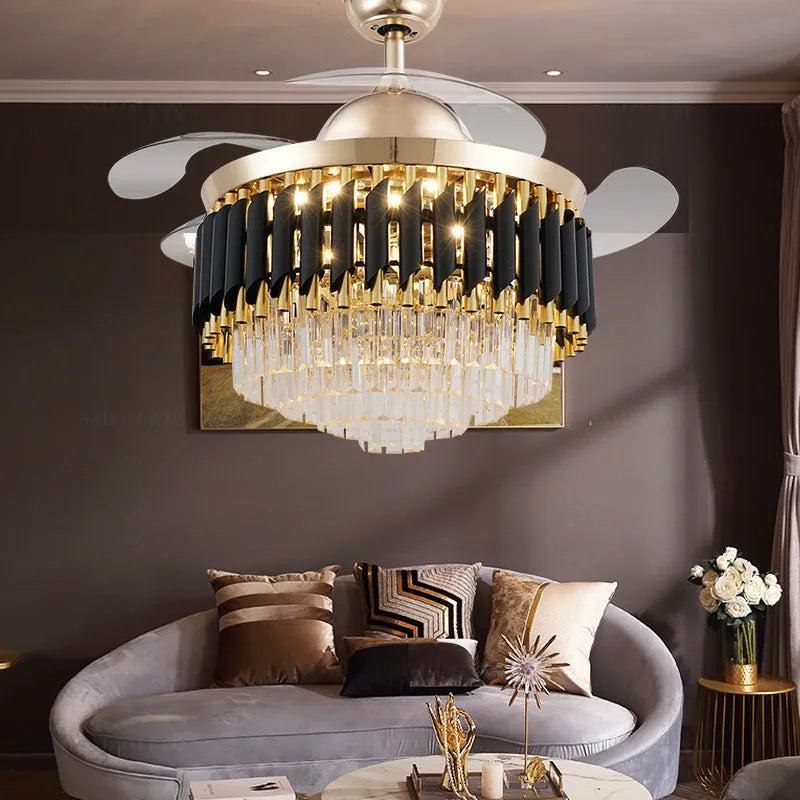 Crystal ceiling fan light with remote control in 42 inch or 48 inch size options