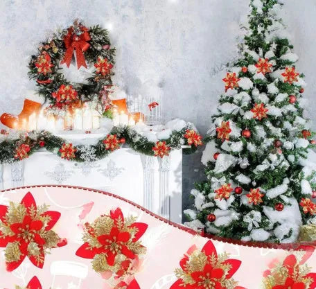14cm gold powder double-layer artificial Christmas flower on a white background