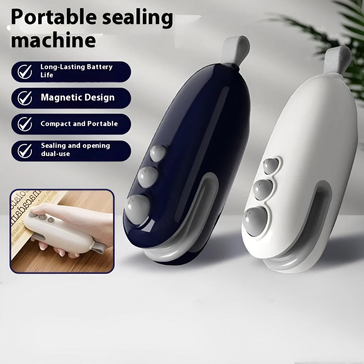 Household mini sealing machine automatic electric thermal capper in ivory white with compact ABS design